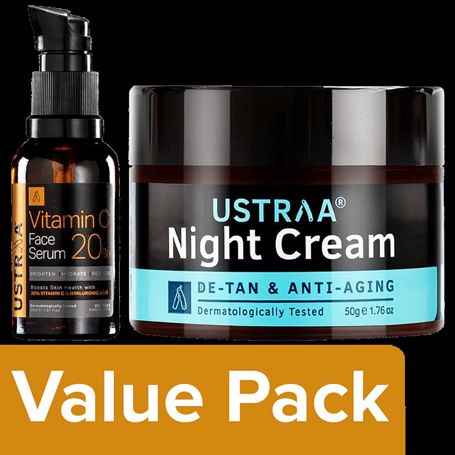 Ustraa Bright Skin - Vitamin Face Serum & Night Cream Detan & Anti-Ageing