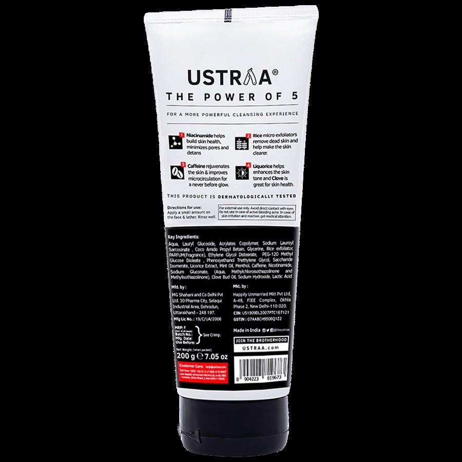 Ustraa Power Face Wash Energise & De-Tan - Dermatologically Tested