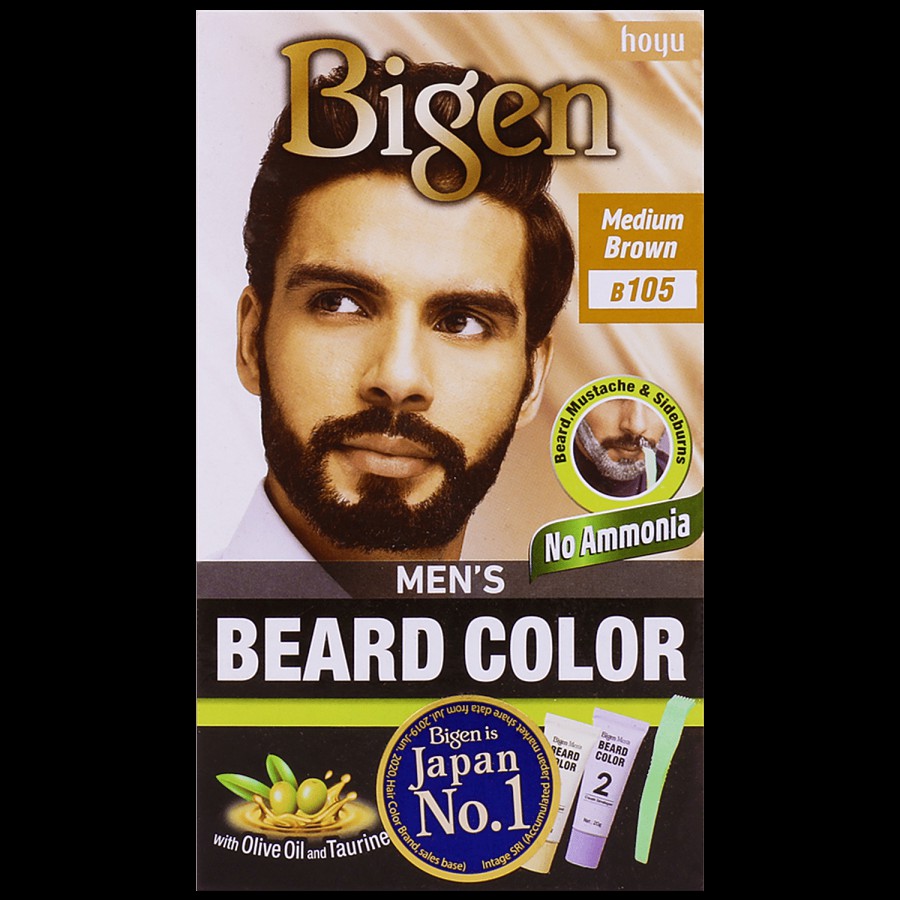 Bigen Mens Beard Colour With Olive Oil & Taurine - Medium Brown B105