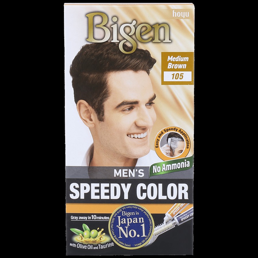 Bigen Mens Speedy Hair Colour With Olive Oil & Taurine - Medium Brown 105