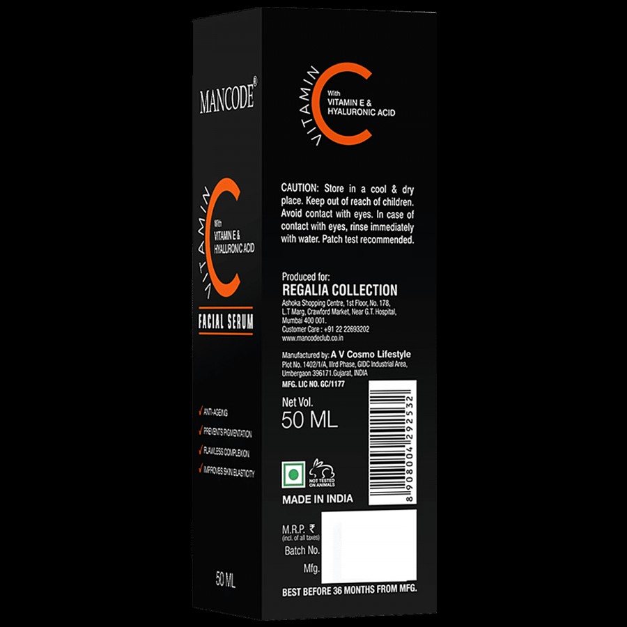 Mancode Vitamin C Facial Serum - With Vitamin E & Hyaluronic Acid