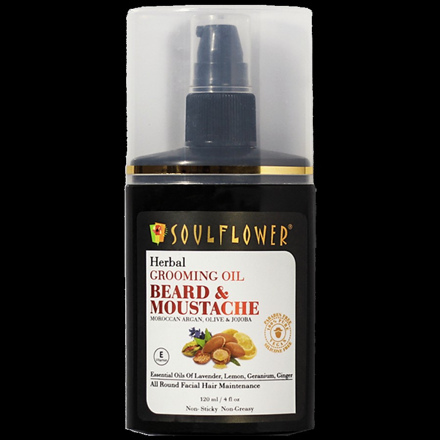 Soulflower Beard & Moustache Grooming Oil - With Argan