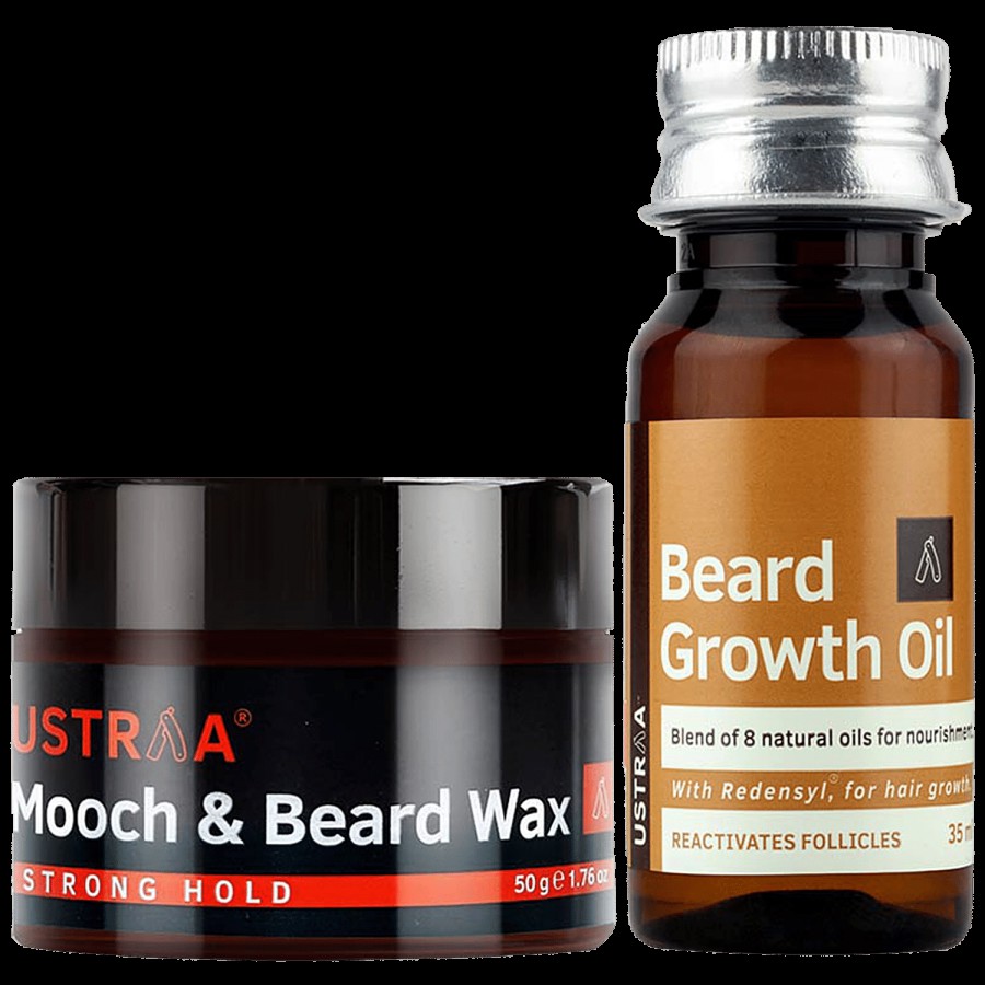 Ustraa Beard Growth Oil 35 ml + Beard & Mooch Wax - Strong Hold