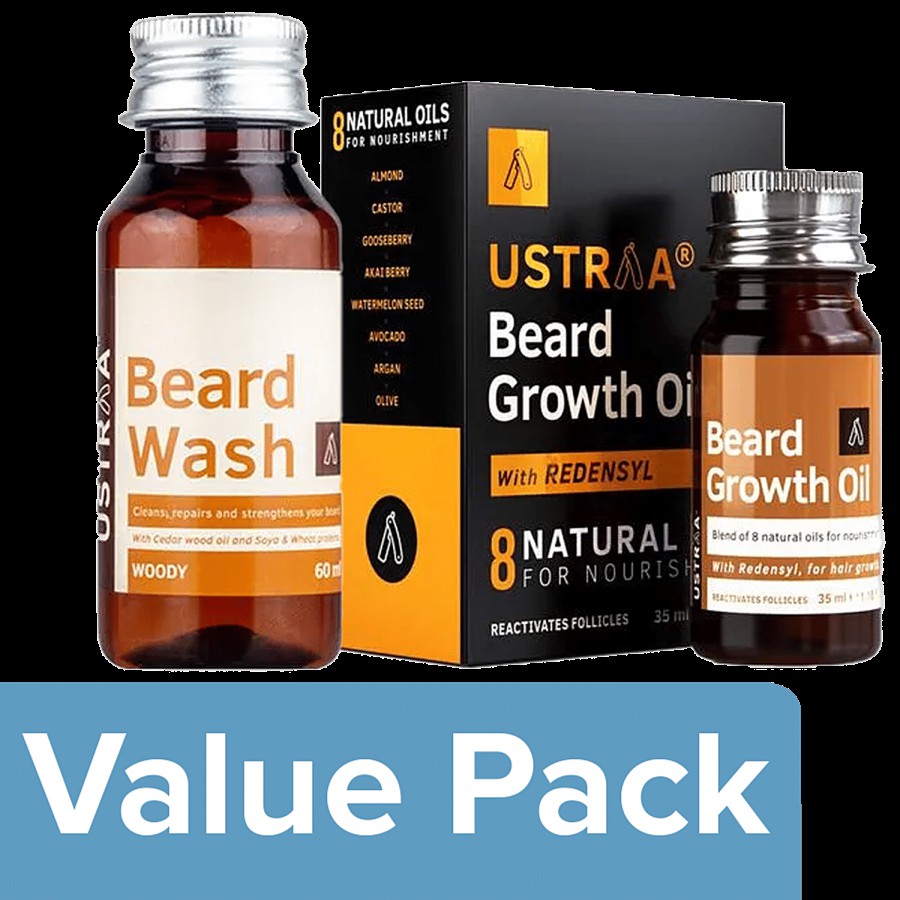 Ustraa Beard Growth Oil 35 ml + Beard Wash - For Men