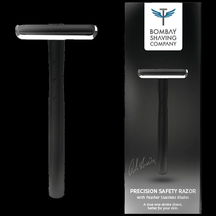 Bombay Shaving Company Black Precision Safety Razor - 5 Platinum Coated Feather Blades