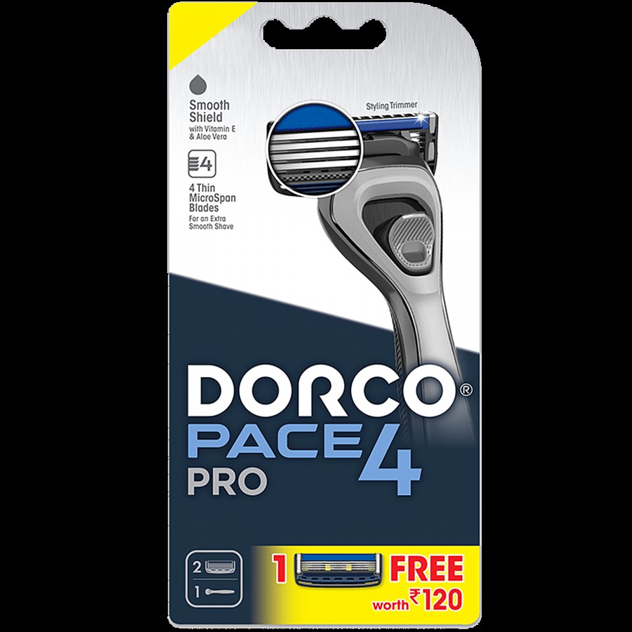 Dorco Pace 4 Pro Razor System - With 2 Cartridges