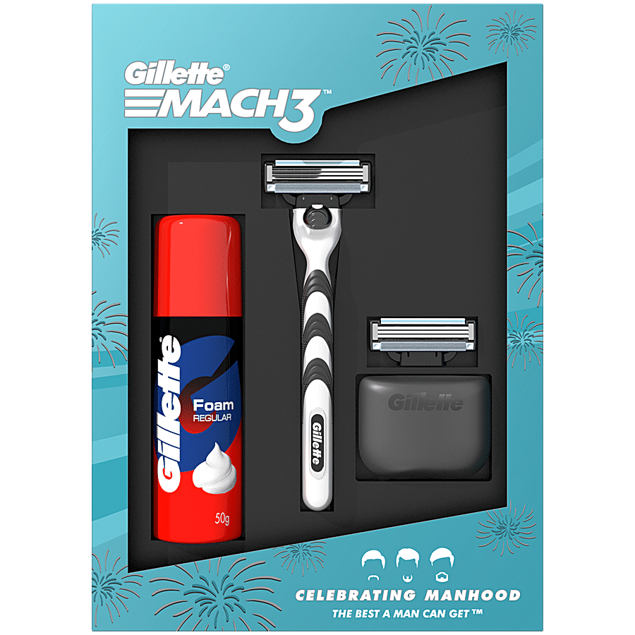 Gillette Mach 3 Gift Pack for Men  Shaving Kit  Razor