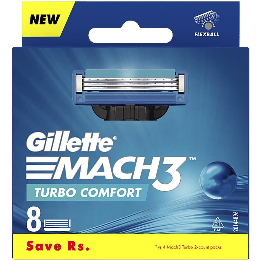 Gillette Mach 3 Turbo Manual Razor Blades for MenPack of 8 Cartridges