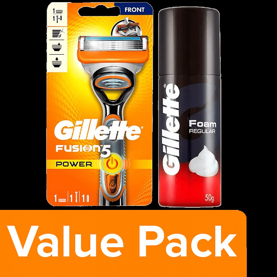 Gillette Fusion 5 Power Shaving Razor 1 pc + Pre Shave Foam - Classic