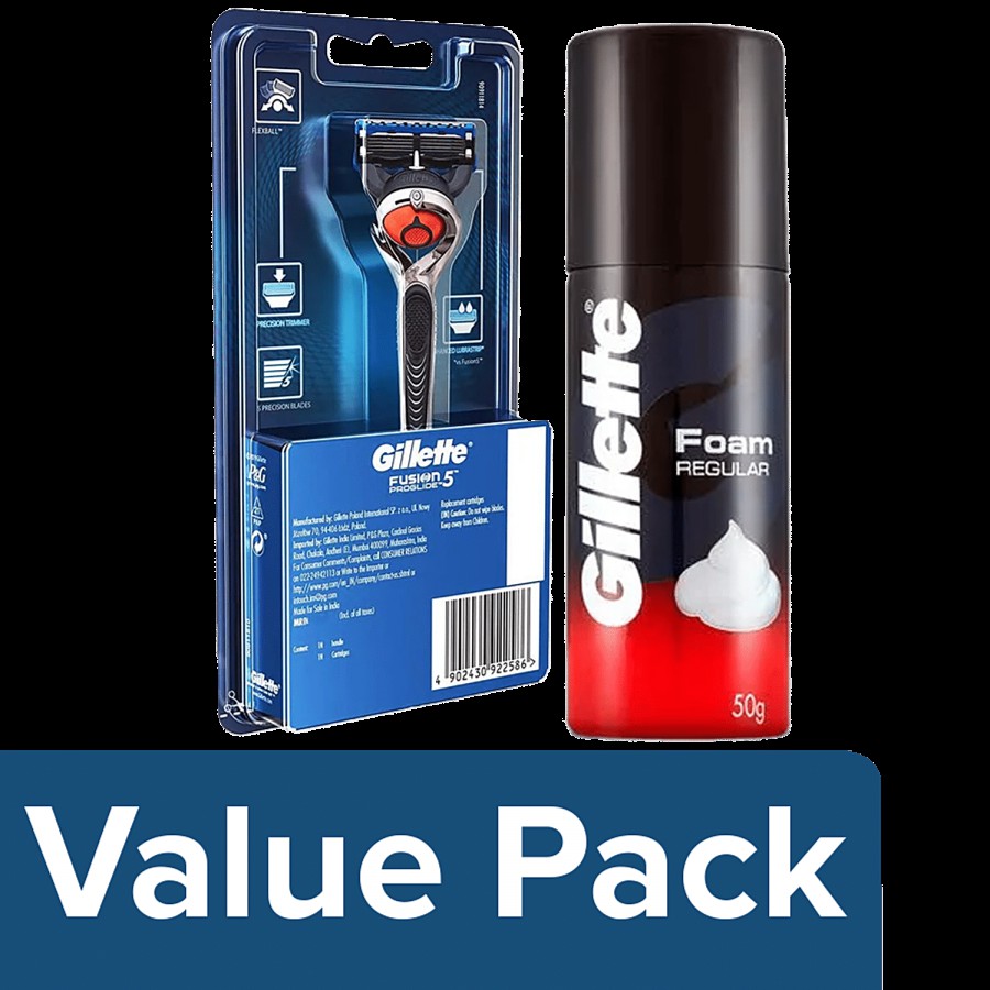 Gillette Fusion 5 Proglide Power Cartridge/Razor 1 pc + Pre Shave Foam - Classic 50 g