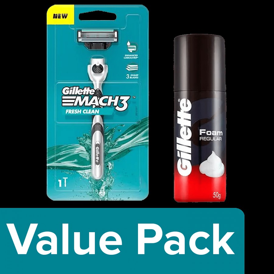 Gillette Gillette Mach 3 Manual Shaving Razor 1 pc + Pre-Shave Foam Classic 50 g