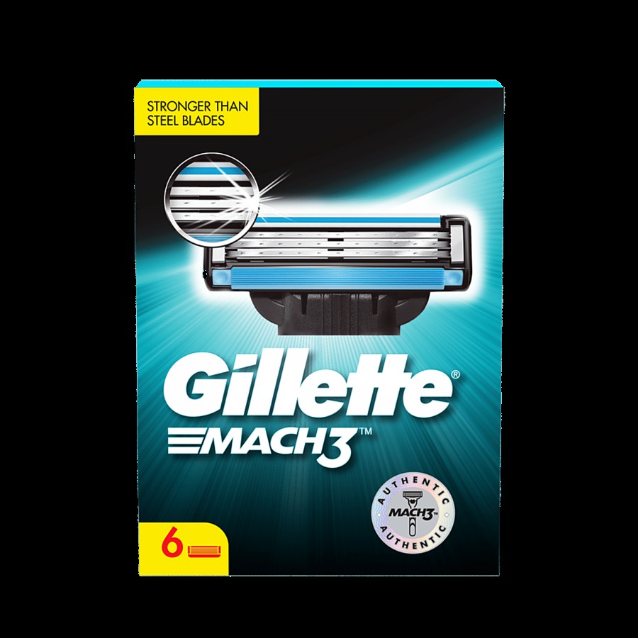 Gillette Mach 3 Shaving Blades 6Pcs + Pre Shave Gel Fusion - Hydra Gel Sensitive 195 G