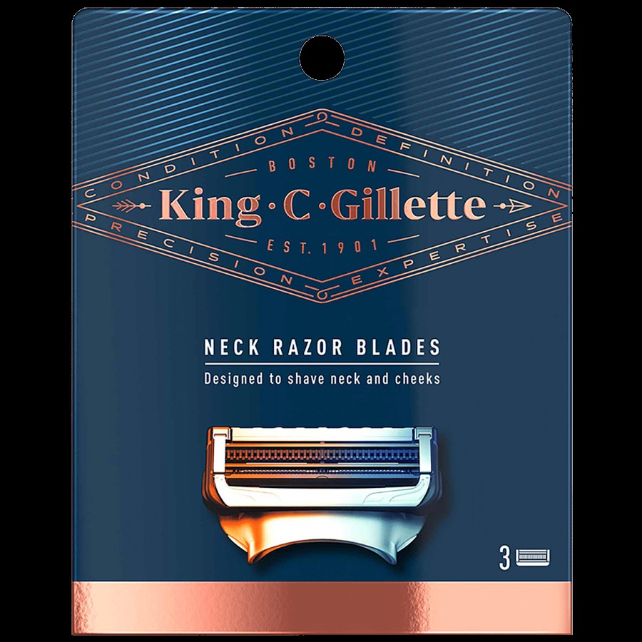 King C. Gillette Men's Neck Razor Cartridges - With Built In Precision Trimmer For Shaping