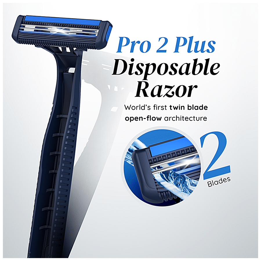 LetsShave Pro 2 Plus Disposable Razor - Twin Blade Disposable Shaving Razor