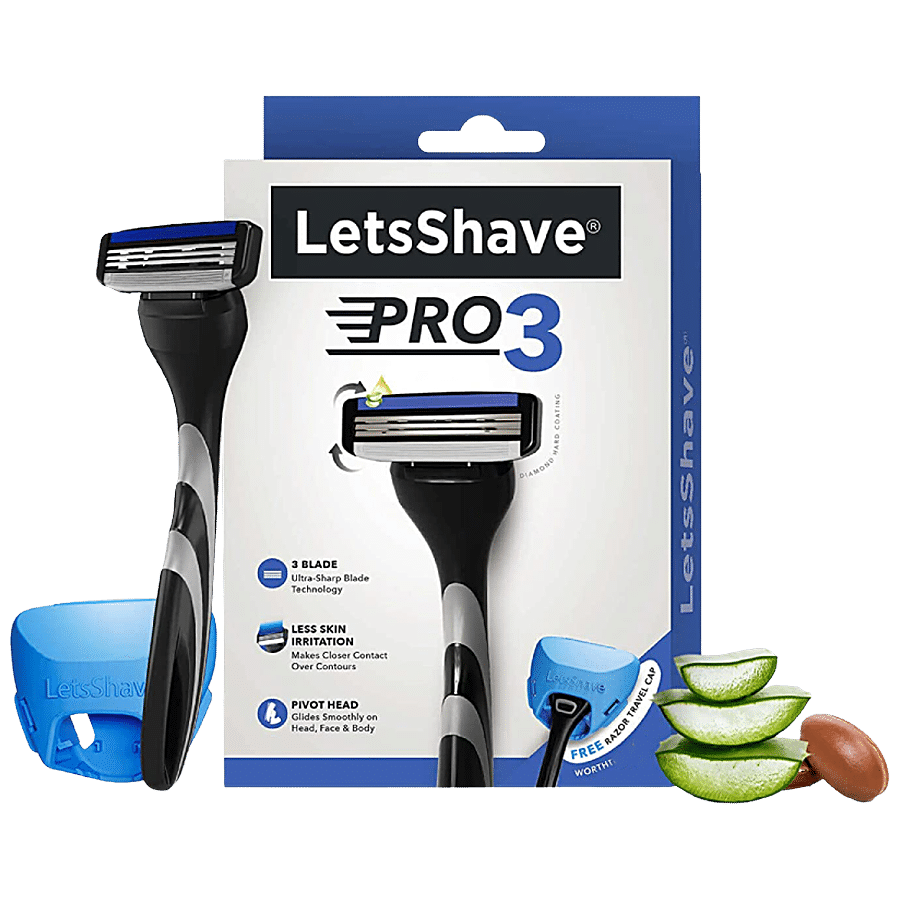 LetsShave Pro 3 Shaving Razor For Men - Blade + Handle + Cap