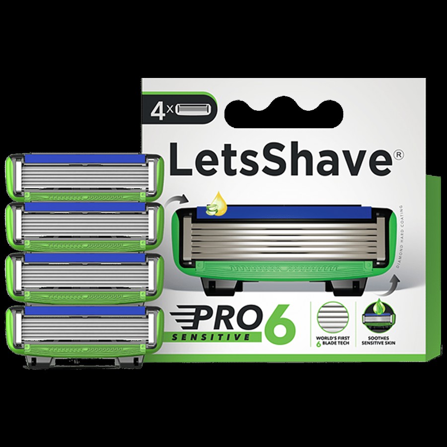 LetsShave Pro 6 Sensitive Blade Cartridges Six Blade Technology