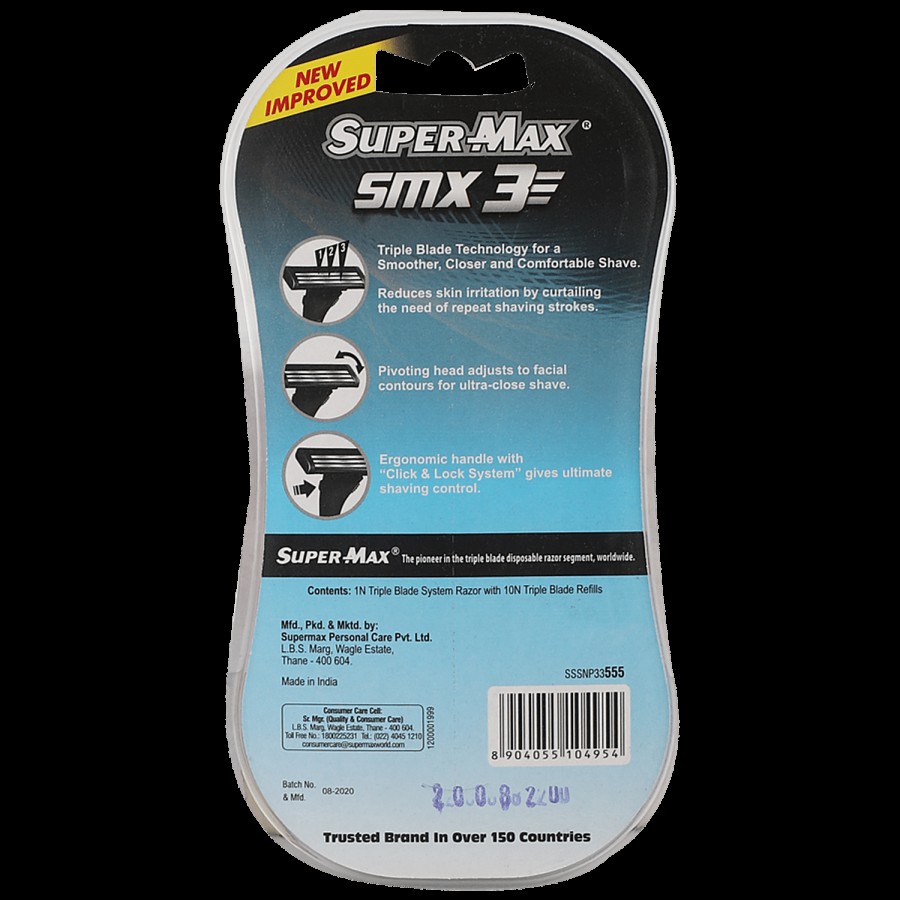 Supermax SMX3 3 Blade Razor - Reduces Skin Irritation