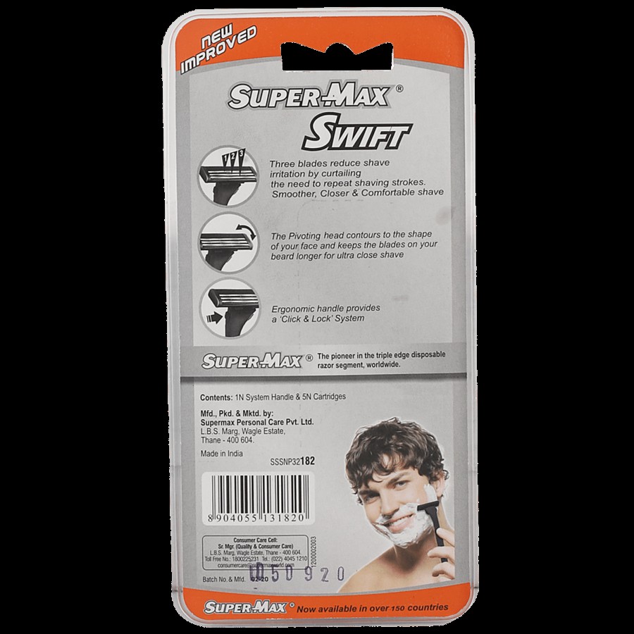 Supermax Swift 3 Blade Razor - Reduces Skin Irritation