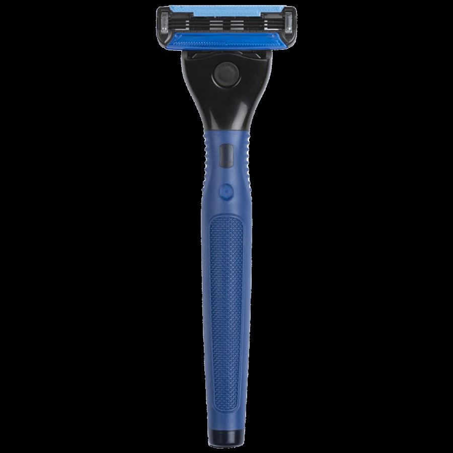 Ustraa Gear 5 Blade Razor With Contoured Rubber Handle & Blades - Blue