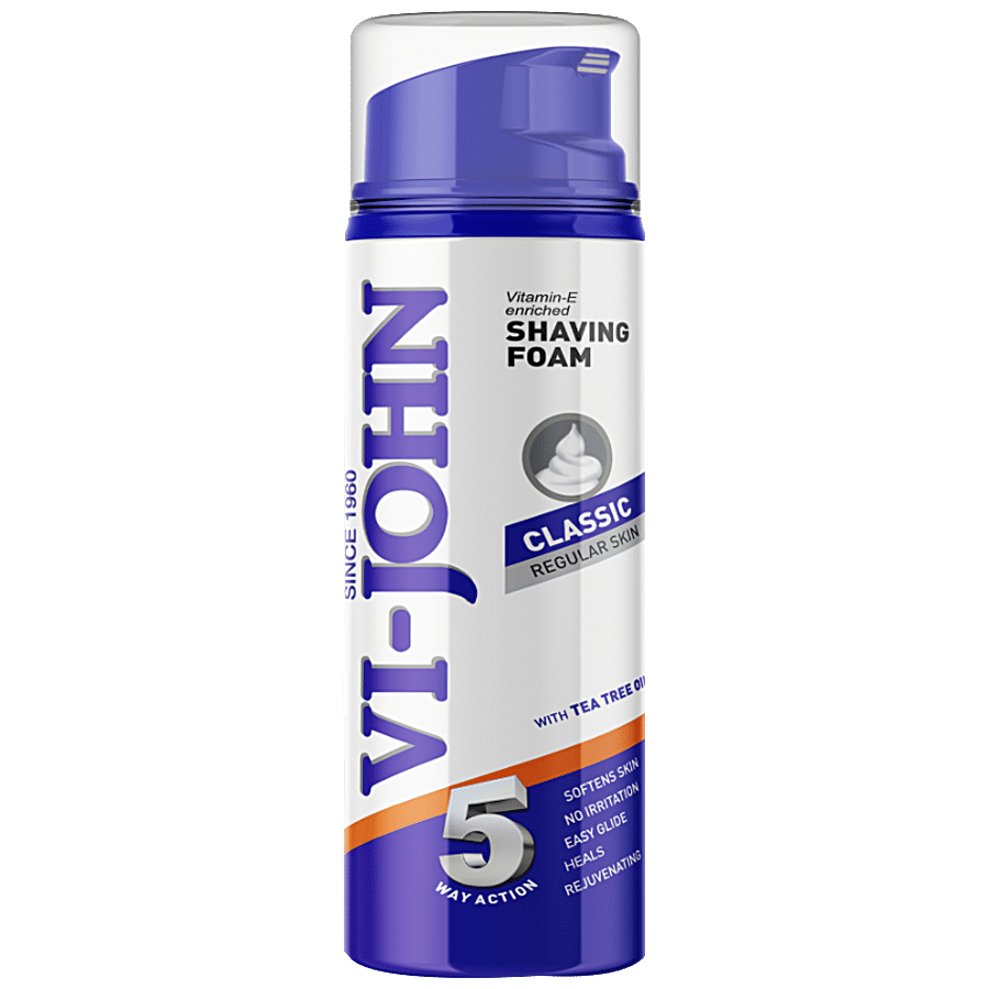 VI-JOHN  Shaving Foam Classic For Regular Skin - Vitamin E Enriched With Tea Tree Oil