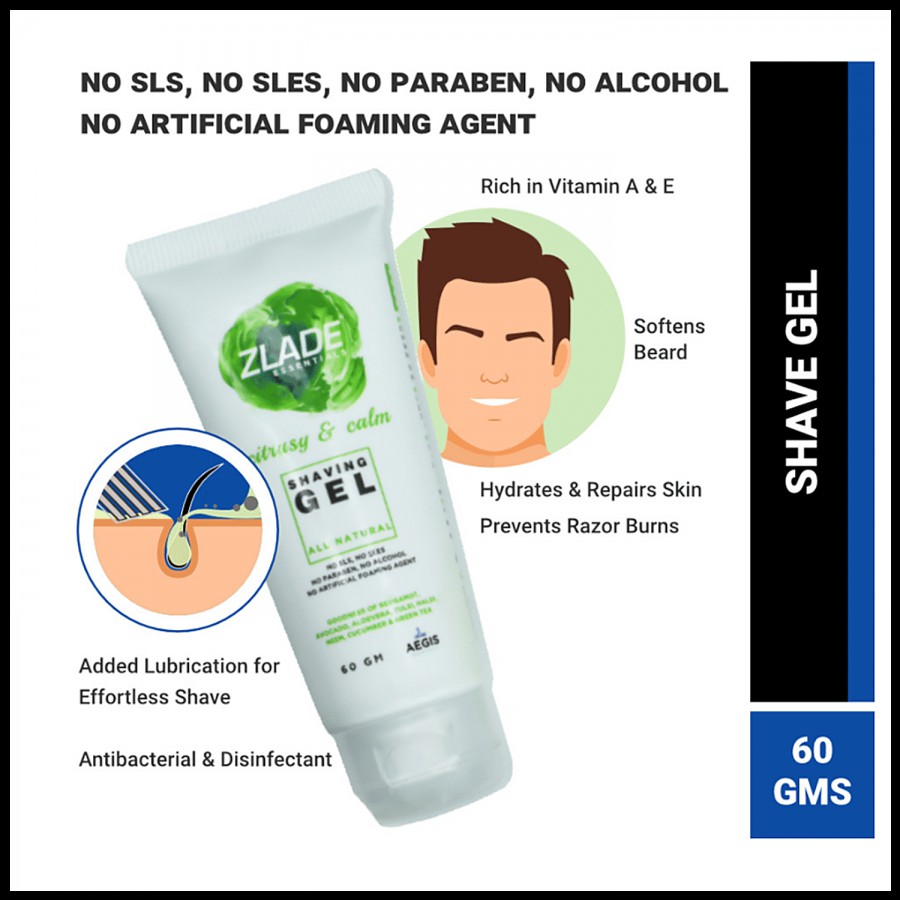 ZLADE All-Natural Shaving Gel - Hydrates & Repairs Skin