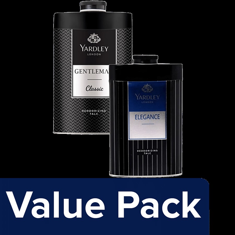 Yardley London Elegance Deodorizing Talc - For Men 250 g + Gentleman Talc - For Men 250 g