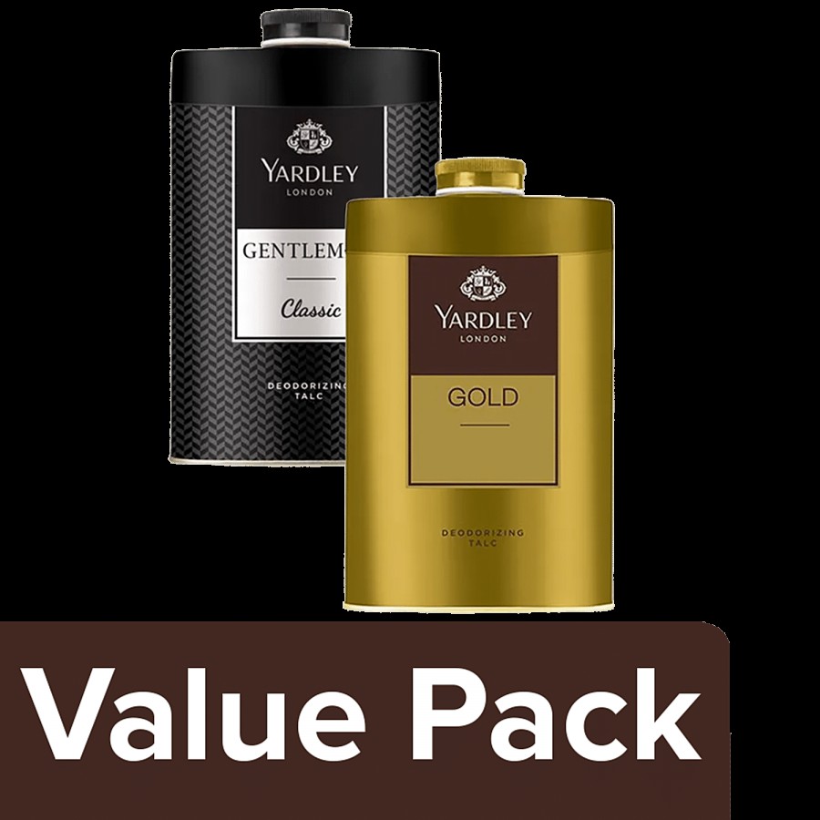 Yardley London Gentleman Talc - For Men 250 g + Gold Deodorizing Talc - For Men 250 g