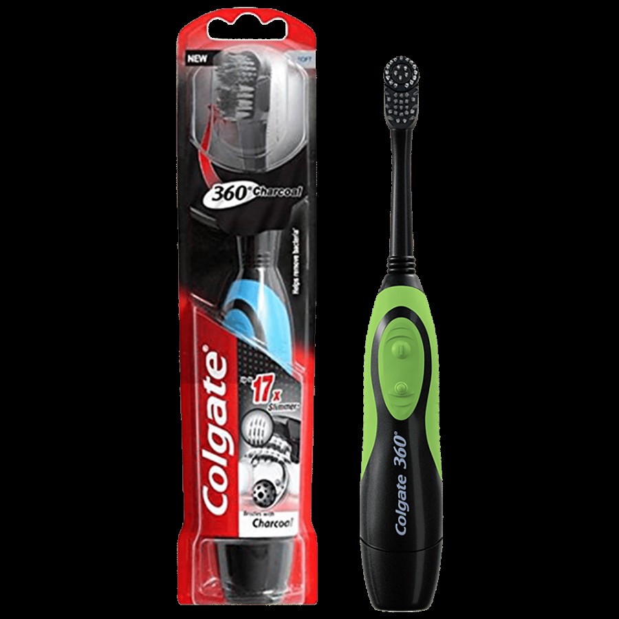 Colgate Battery Powered Electric Toothbrush - 360 Charcoal With Floss Tip Bristles