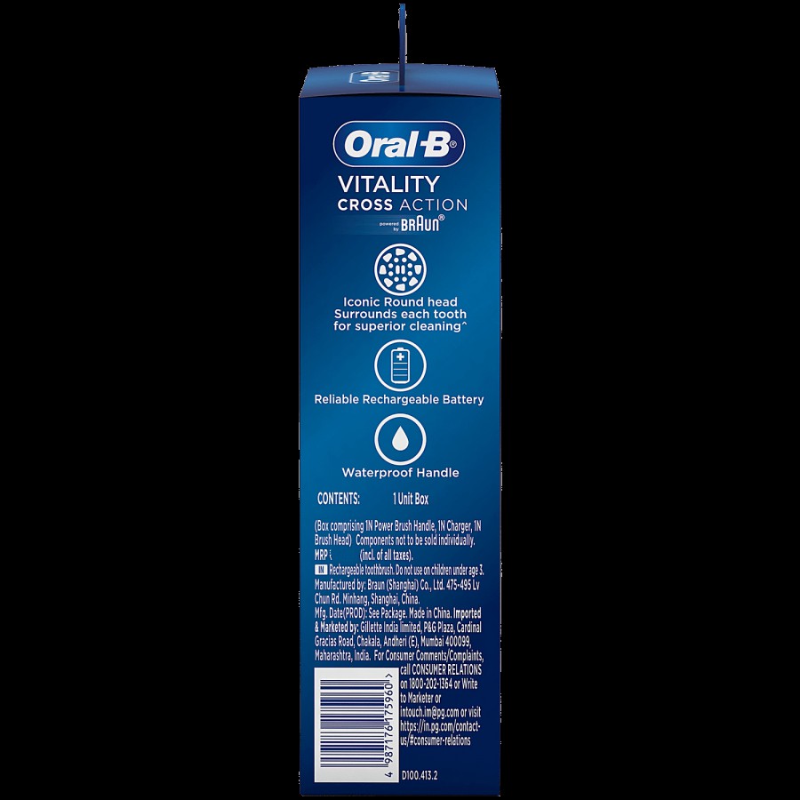 Oral-B Vitality 100 Blue Criss Cross Electric Rechargeable Toothbrush - Removes Plaque