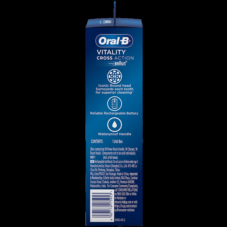 Oral-B Vitality Criss Cross Electric Rechargeable Toothbrush With Travel Case - Replaceable Round Brush Head