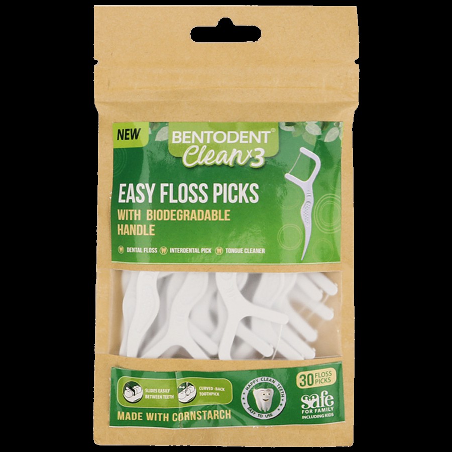 Bentodent Clean X3 Dental Floss Picks - Biodegradable