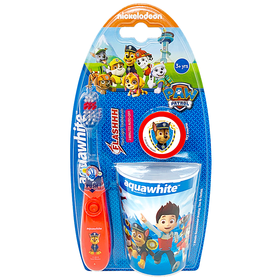 Aquawhite Paw Patrol Flashhh Toothbrush Set With Rinsing Cup - Red