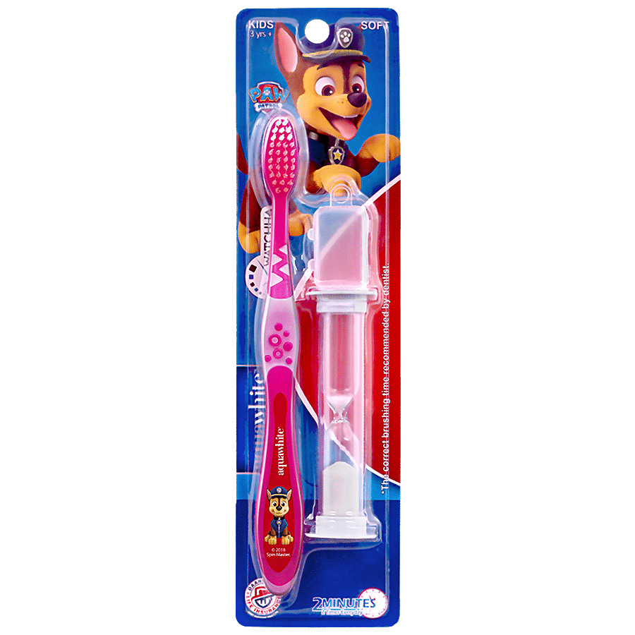 Aquawhite Paw Patrol Watchha Toothbrush With 2 Minute Sand Timer & Hygiene Cap