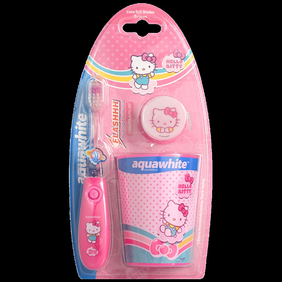 Aquawhite Hello Kitty Flash Toothbrush Set With Rinsing Cup - Dark Pink