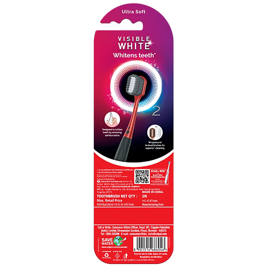 Colgate Visible White O2 Toothbrush With Ultra - Soft Bristles For Teeth Whitening