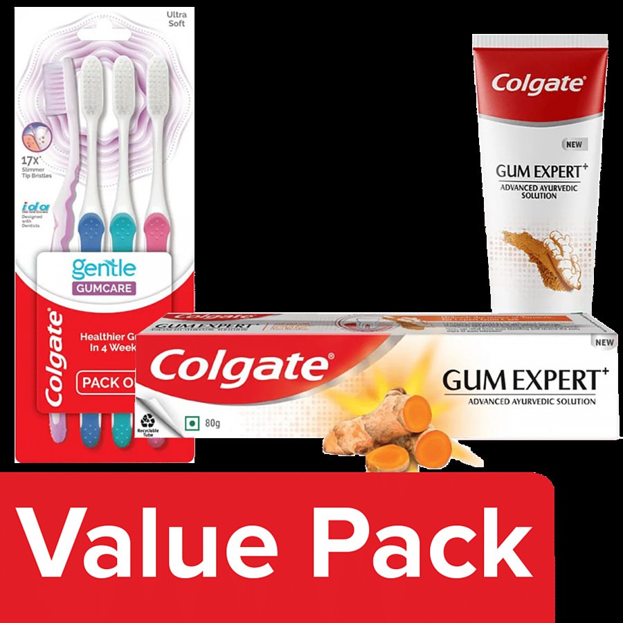 Colgate Gentle Gumcare Toothbrush 4 pcs + Gum Expert Toothpaste 80 g