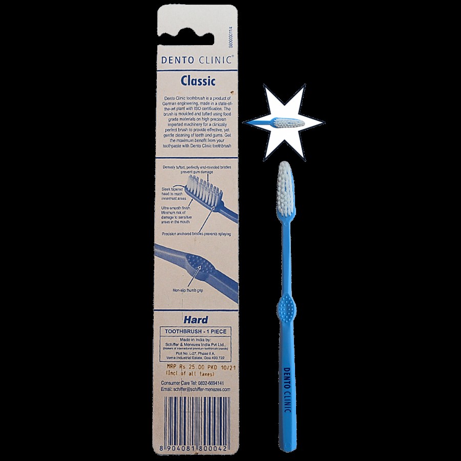 DENTO CLINIC Classic Hard Toothbrush - Prevents Plaque Build Up