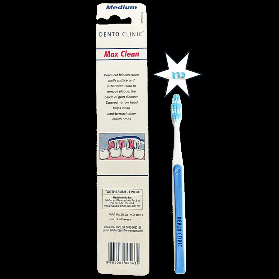 DENTO CLINIC Max Clean Medium Toothbrush - Prevents Plaque Build Up