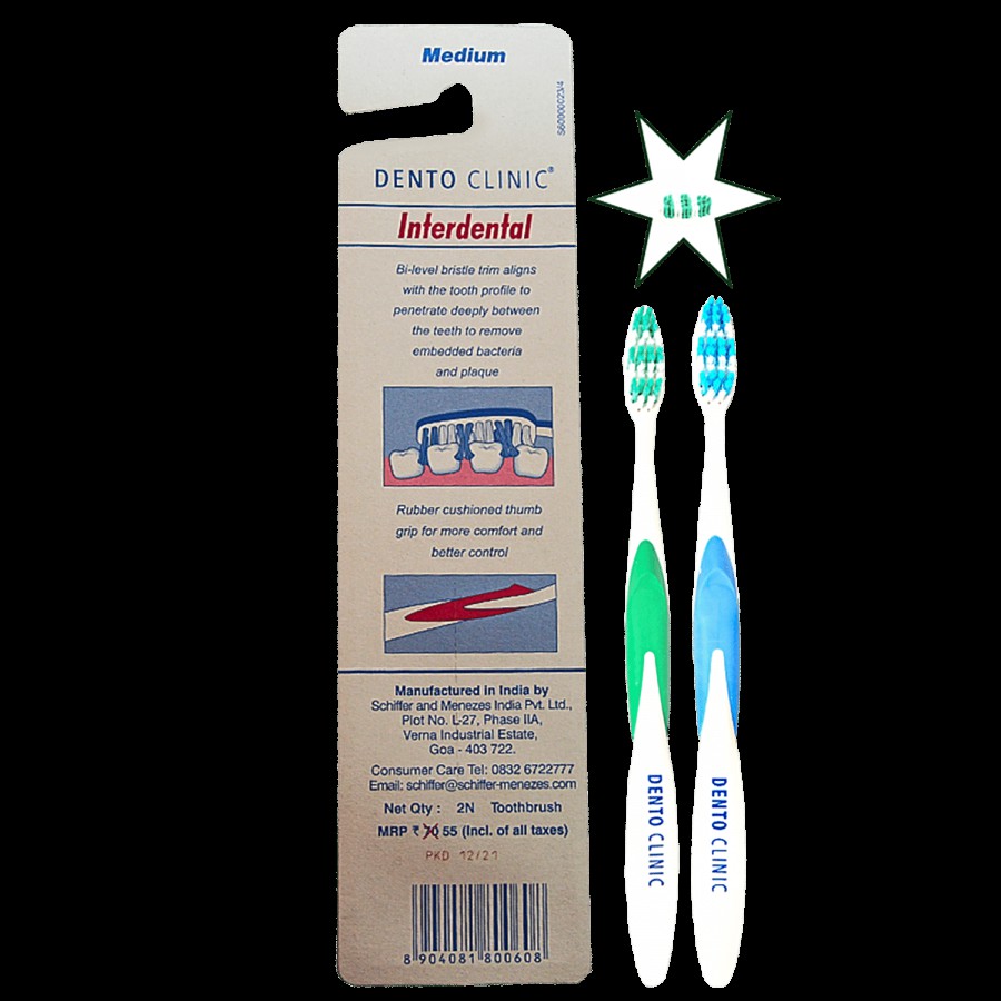 DENTO CLINIC Twin Interdental Medium Toothbrush - Prevents Plaque Build Up