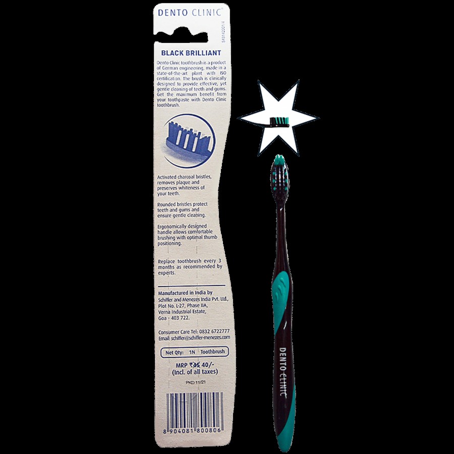 Dento Clinic Black Brilliant Toothbrush - Soft Tapered Sharp Edge Bristles