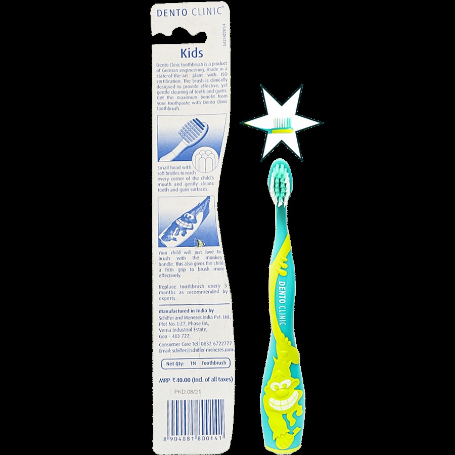 Dento Clinic Monkey Design Toothbrush For Kids - Prevents Plaque Build Up