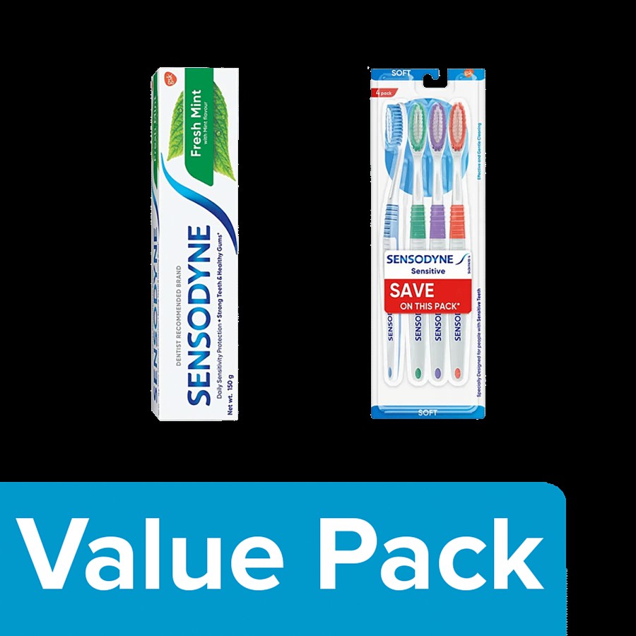 Sensodyne Fresh Mint Toothpaste 150 g + Sensitive Toothbrush 4 pcs