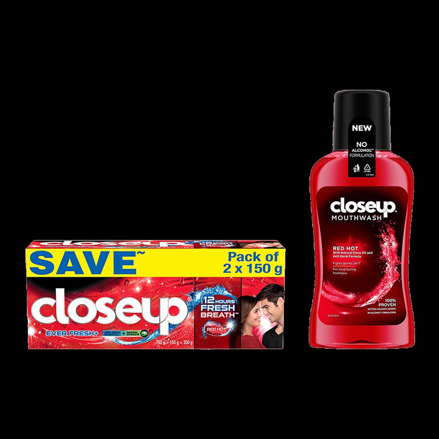 Closeup Close Up Ever Fresh Red Toothpaste 150 g x 2 + Closeup Red Hot Mouthwash 500 ml