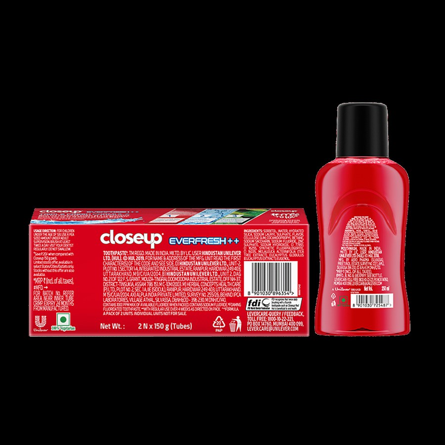 Closeup India's No. 1 Gel Toothpaste + Red Hot Mouthwash