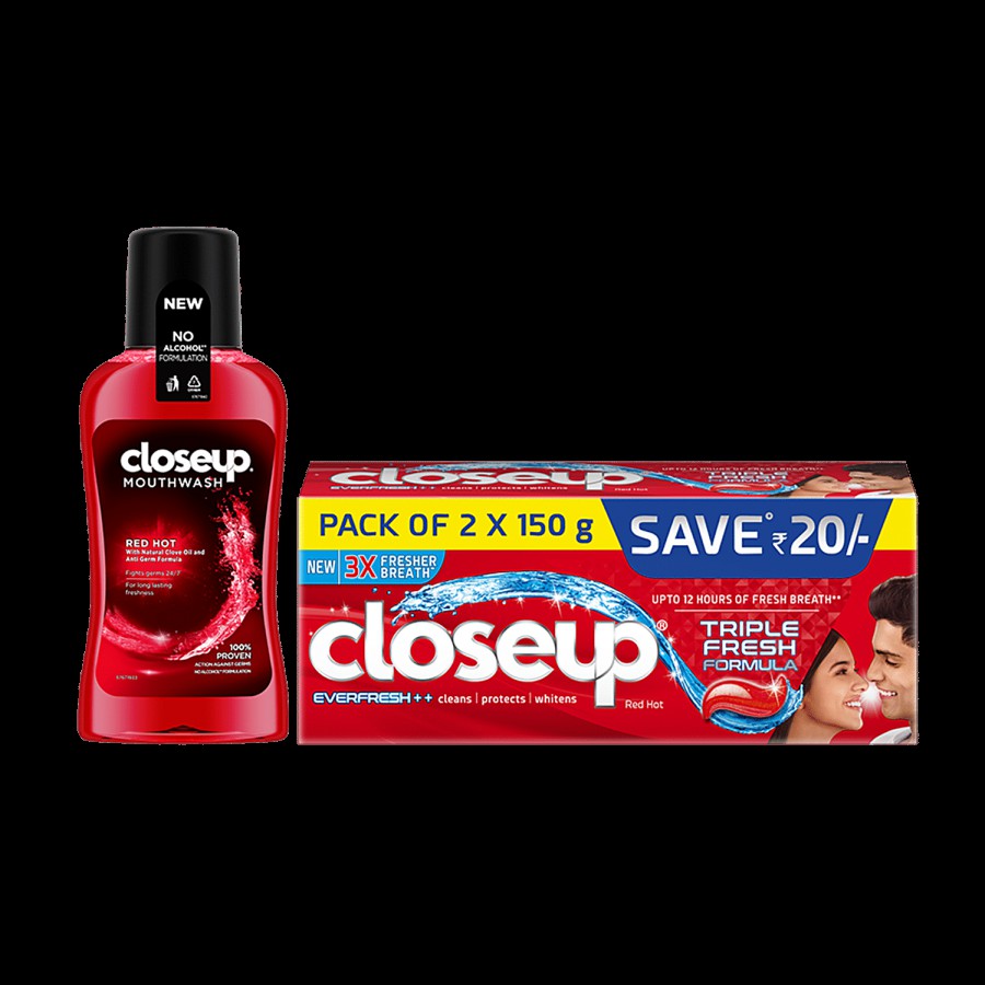 Closeup India's No. 1 Gel Toothpaste + Red Hot Mouthwash