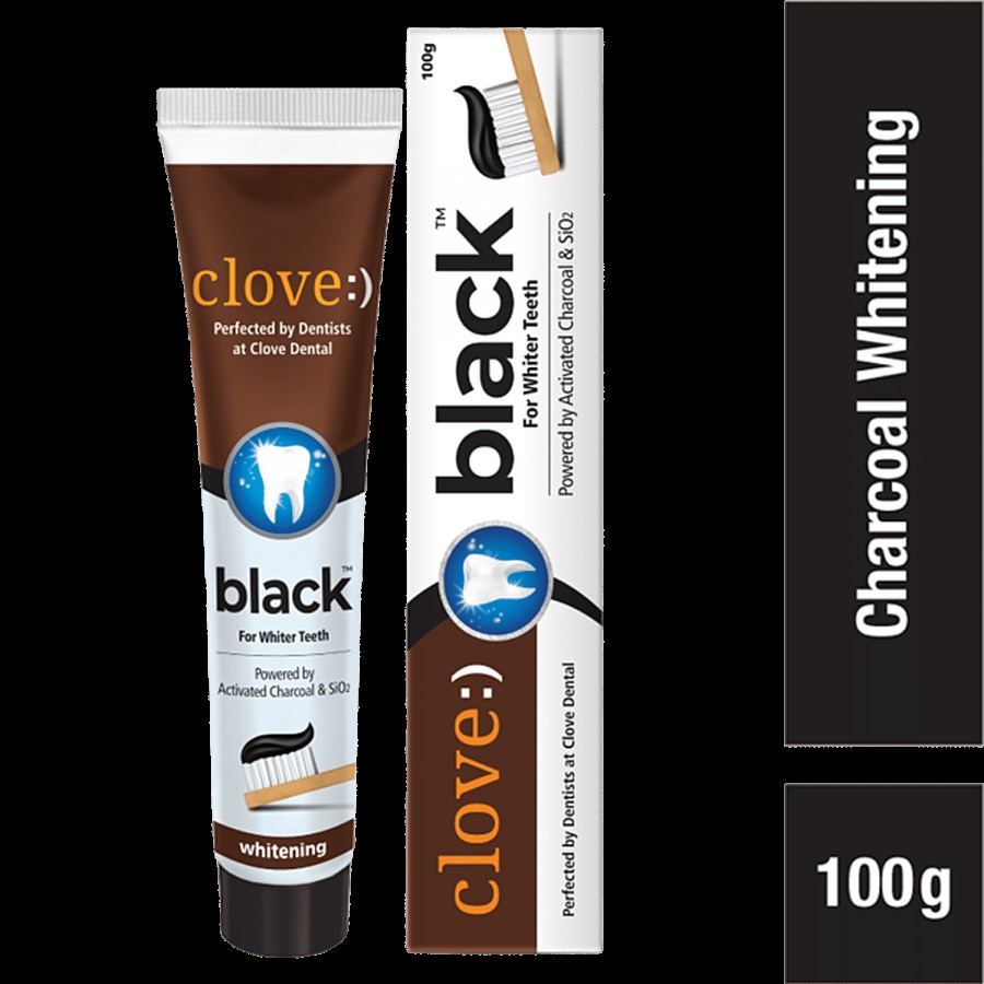 Clove Black Whitening Toothpaste For Whiter Teeth-Powered By Activated Charcoal & SiO2