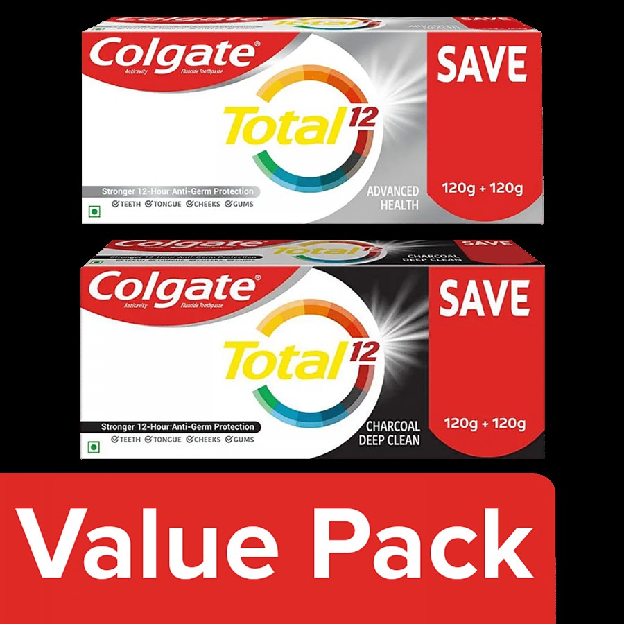 Colgate Total Toothpaste - Charcoal Deep Clean (120 g x 2) + Advanced Health (120 g x 2)