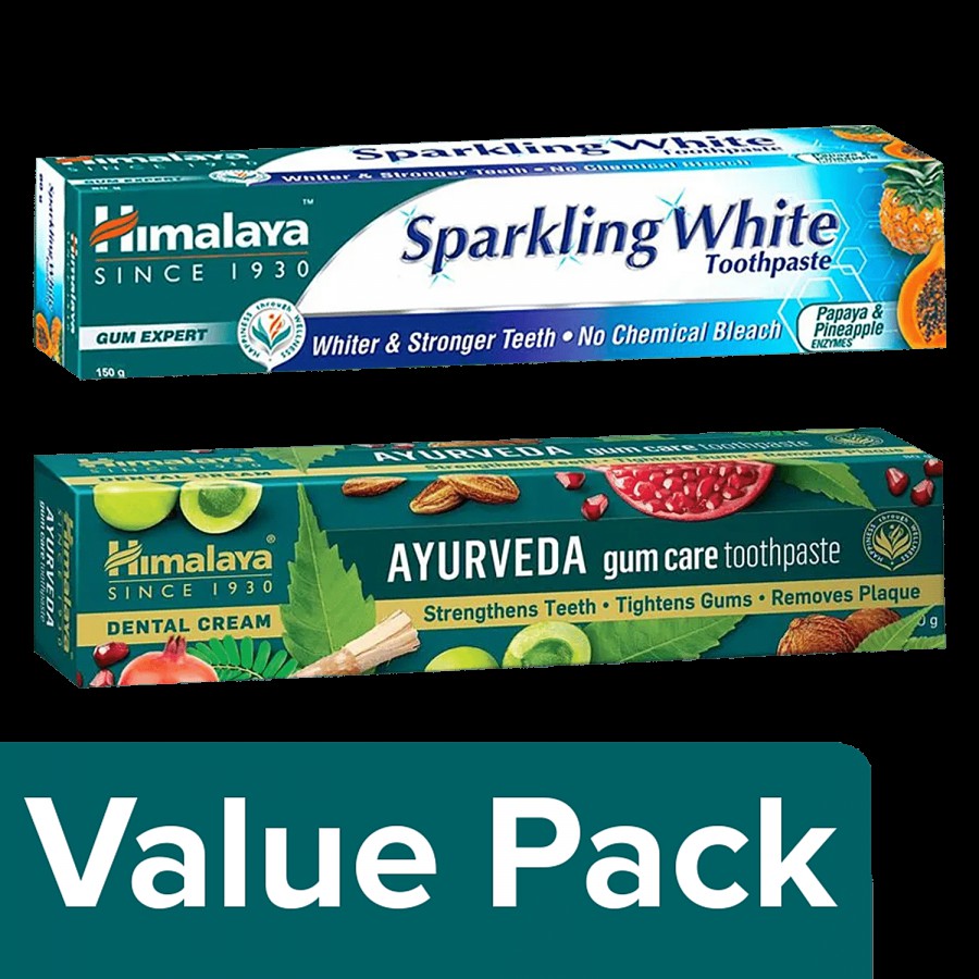 Himalaya Sparkling White Toothpaste 150 g + Ayurveda Gum Care Toothpaste 150 g