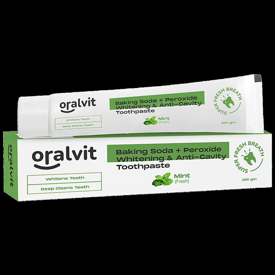 Oralvit Baking Soda & Peroxide Toothpaste For Whitening & Anti-Cavity - Fresh Mint