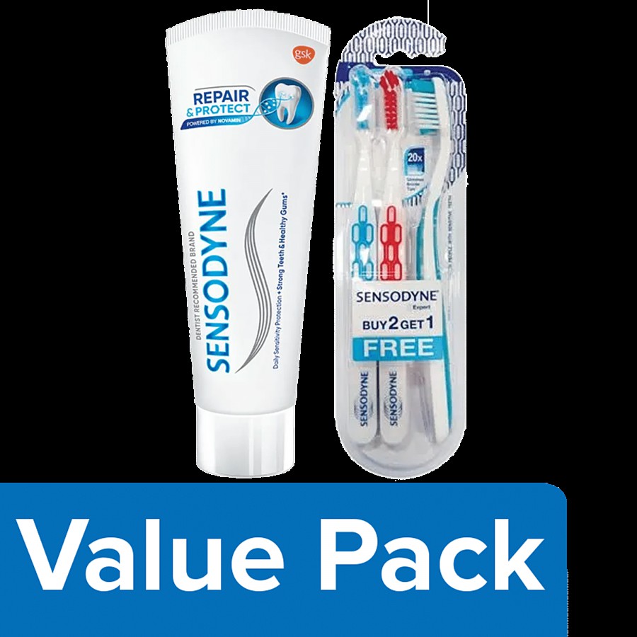 Sensodyne Sensitive Toothpaste 100g + Sensitive Toothbrush With Soft Rounded Bristles 3pcs